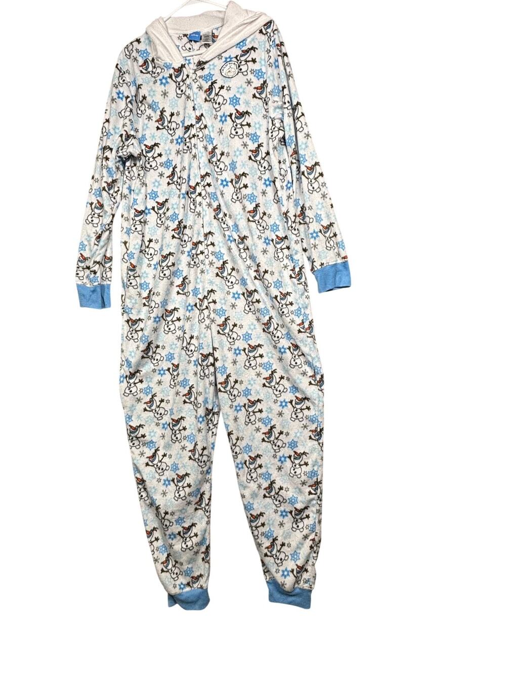 Disney Olaf One-piece Pajamas Womens 2X White Fleece Hooded Zip Frozen Sleepwear